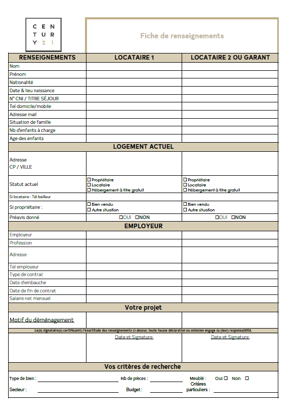 fiche renseignements