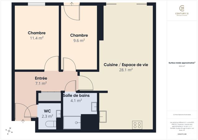 Appartement F3 à vendre - 3 pièces - 64.1 m2 - CHARTRES - 28 - CENTRE - Century 21 Maitrejean Immobilier