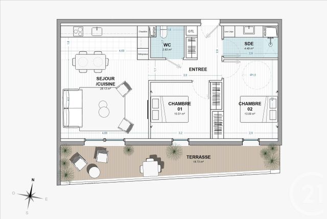 Appartement F3 à vendre - 3 pièces - 66.6 m2 - CHARTRES - 28 - CENTRE - Century 21 Maitrejean Immobilier