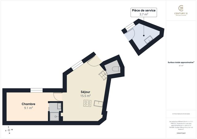 Appartement F2 à vendre - 2 pièces - 31.04 m2 - CHARTRES - 28 - CENTRE - Century 21 Maitrejean Immobilier