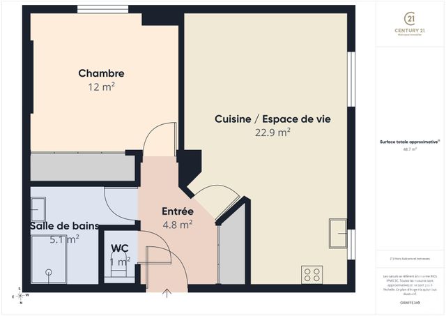 Appartement F2 à vendre - 2 pièces - 49.1 m2 - CHARTRES - 28 - CENTRE - Century 21 Maitrejean Immobilier